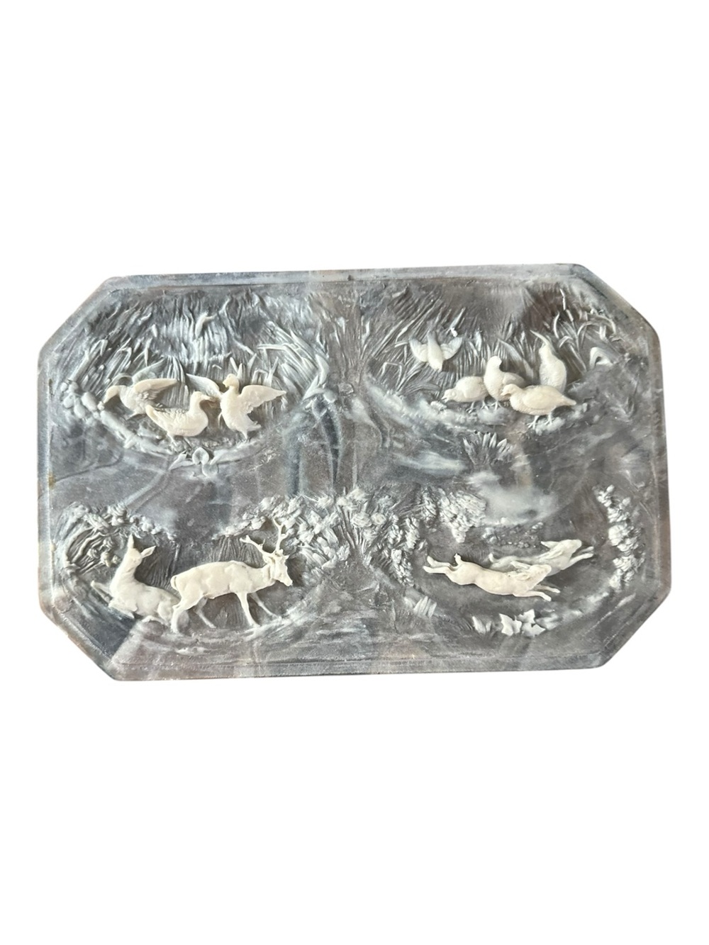 Vintage Incolay Handcrafted Stone Jewelry Box – Wildlife Carved Hinged Lid